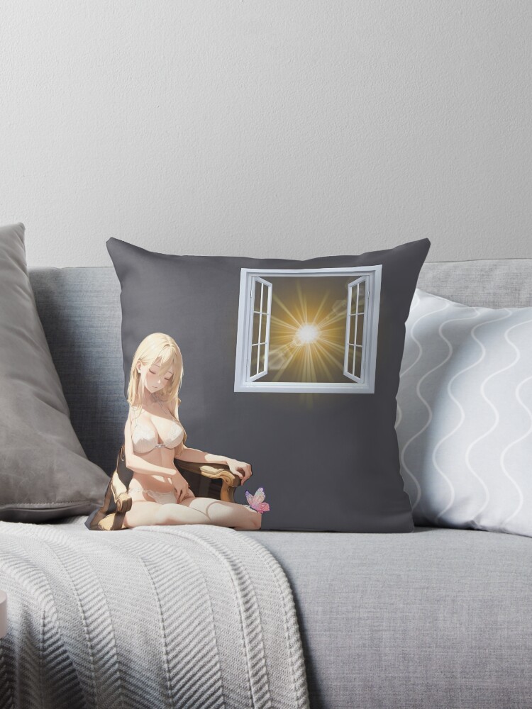Blonde Waifu throw pillow